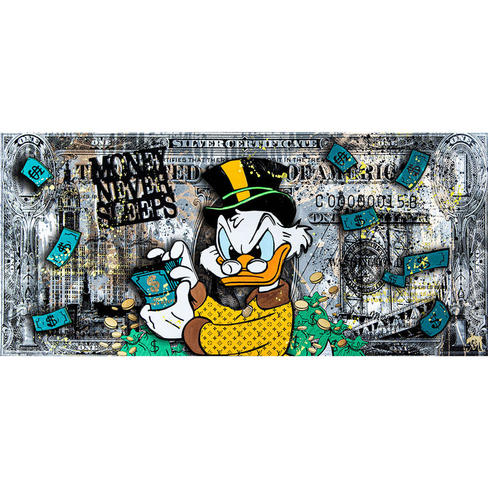 Pop Art Kunstwerk - Devin Miles: Scrooge - Money Never Sleeps