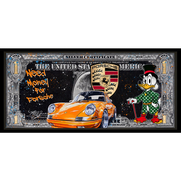 Pop Art Kunstwerk - Devin Miles "Need money for Porsche"