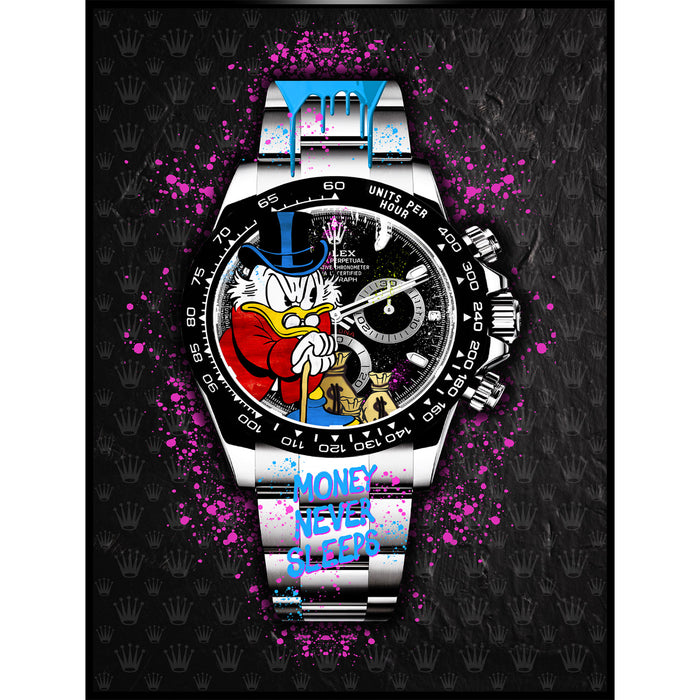 Pop Art Kunstwerk „Rolex - Money Never Sleeps“ – Devin Miles