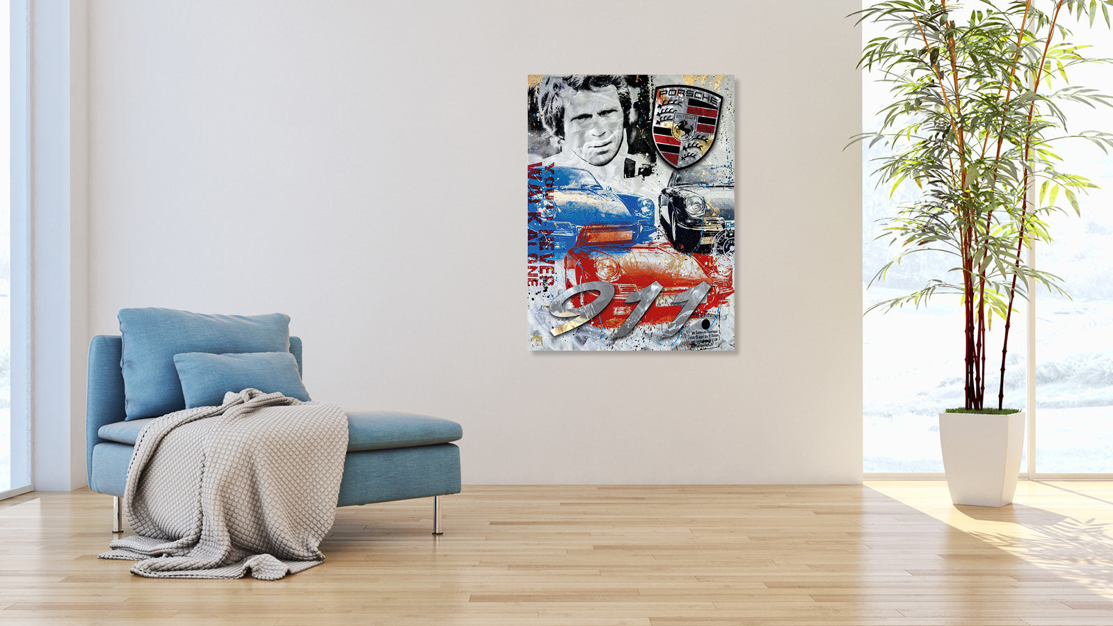 Pop Art Kunstwerk „Thrill of Sounds“ von Devin Miles als Wandbild in modernem Interieur im Wohnraum