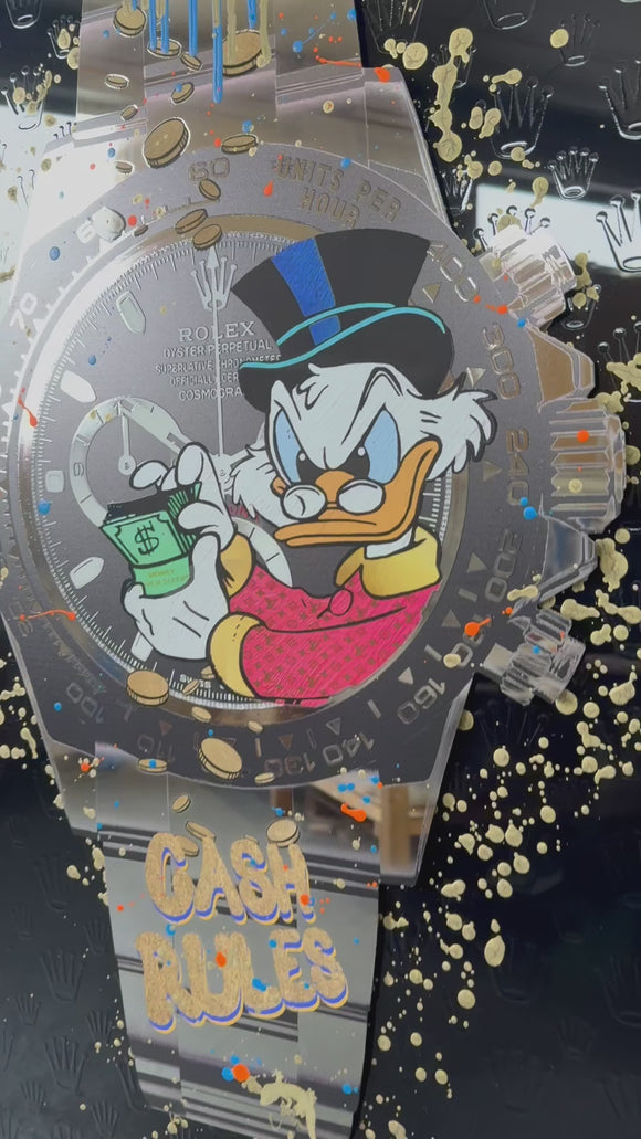 Video der 3D Edelstahlstruktur „Rolex – Cash Rules“ von Devin Miles